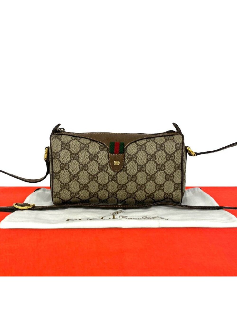 Gucci Sherry Line GG Pattern Leather Shoulder Bag Pochette Cross Brown